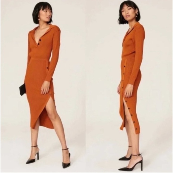 Self Portrait Cinnamon Burnt Orange Ribbed Dress 🔥 Size Medium - Picture 1 of 12